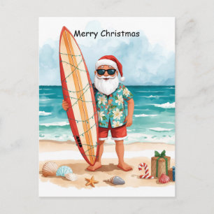 Surfing Christmas in July with SANTA CLAUS Postcard