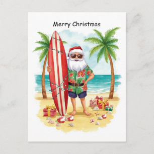 Surfing Christmas in July with SANTA CLAUS Postcard