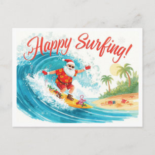 Surfing Christmas with SANTA CLAUS  Holiday Postcard