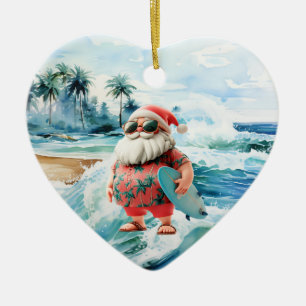 Surfing Christmas with Santa Claus surfer Ceramic Ornament