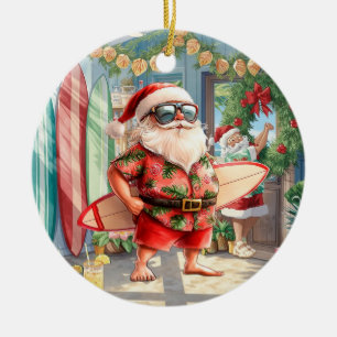 Surfing Christmas with Santa Claus surfer  Ceramic Ornament