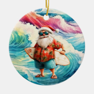 Surfing Christmas with Santa Claus surfer  Ceramic Ornament