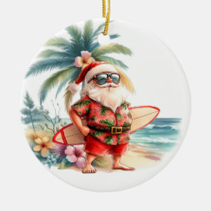Surfing Christmas with Santa Claus surfer  Ceramic Ornament