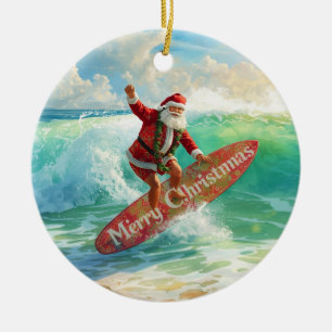 Surfing Christmas with Santa Claus surfer  Ceramic Ornament