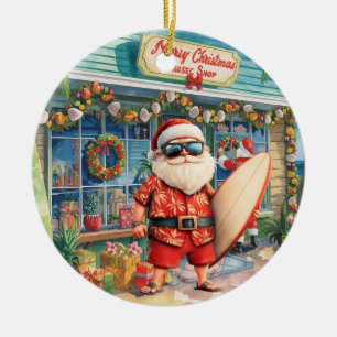 Surfing Christmas with Santa Claus surfer  Ceramic Ornament