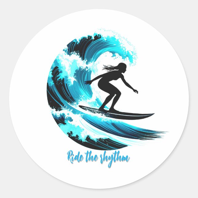 surfing classic round sticker (Front)