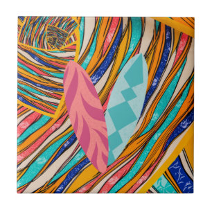 Surfing Colourful adventure Ceramic Tile