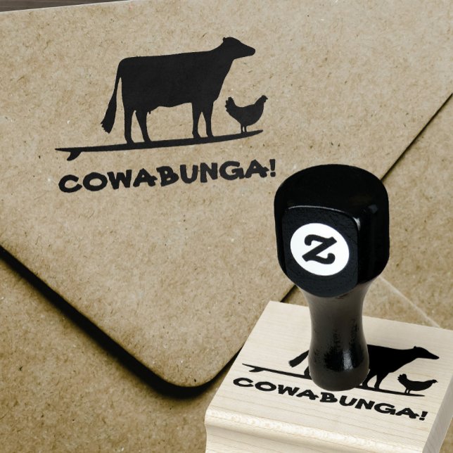 Surfing Cow and Chicken Cowabunga Funny  Rubber Stamp (Creator Uploaded)