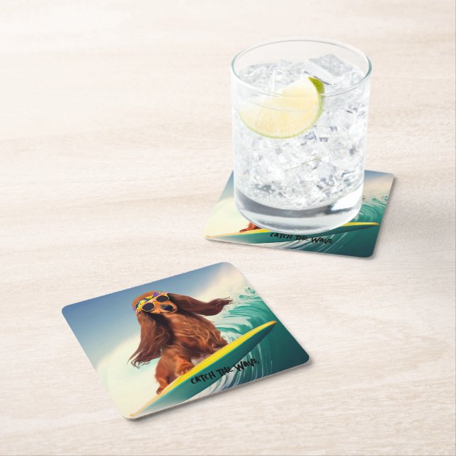 Surfing Dachshund Drink Coasters (Insitu)