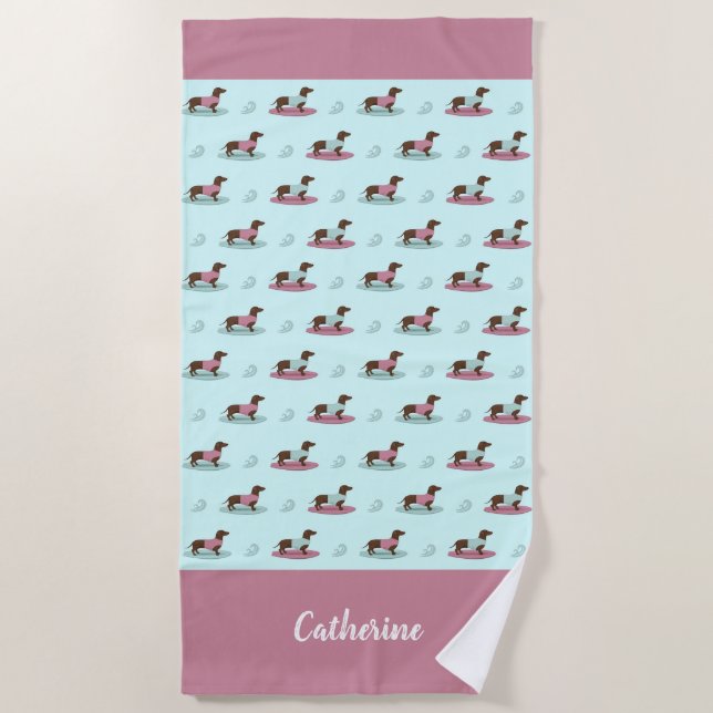 Surfing Dachshunds Beach Towel (Front)