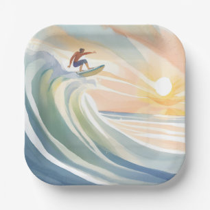 Surfing Days   Ocean Wave Surf Watercolor Paper Plate