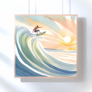 Surfing Days   Ocean Wave Surf Watercolor Poster