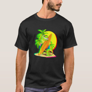 Surfing Dino Beach Surfer Dinosaur T Rex Glitch Su T-Shirt