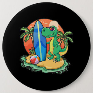 Surfing Dinosaur Funny Beach Vacation Animal Graph 6 Cm Round Badge