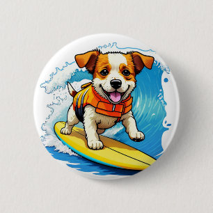 Surfing Dog 6 Cm Round Badge