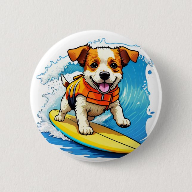 Surfing Dog 6 Cm Round Badge (Front)