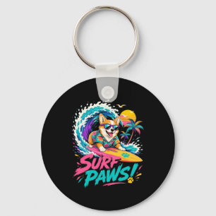 Surfing Dog Beach Vibes Key Ring