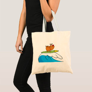 Surfing Dog Bulldog Riding Ocean Wave Tote Bag