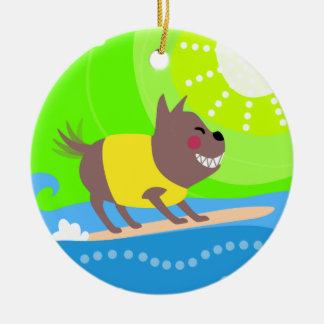 Surfing Dog Ceramic Ornament
