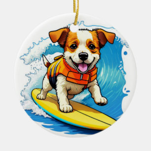 Surfing Dog Ceramic Ornament