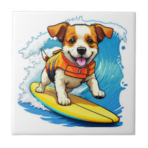 Surfing Dog Ceramic Tile