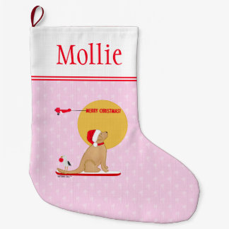 Surfing Dog Christmas Beach Day Pink Stocking