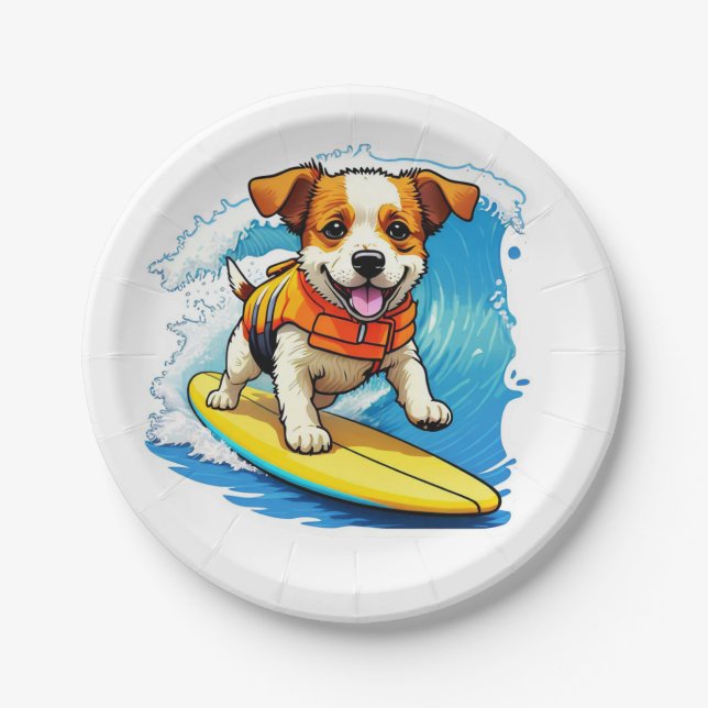Surfing Dog Paper Plate (Front)