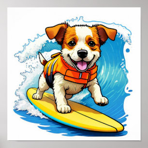 Surfing Dog Poster