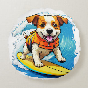 Surfing Dog Round Cushion