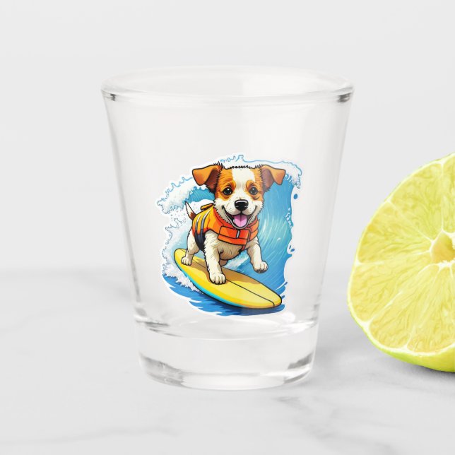 Surfing Dog Shot Glass (Front)