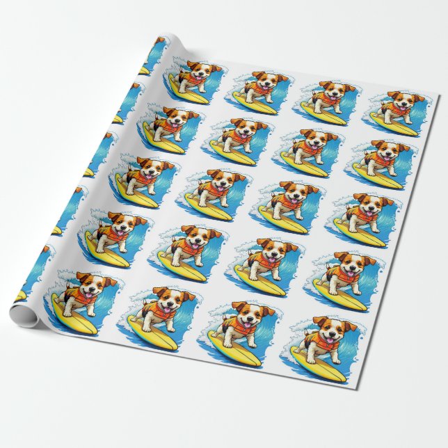 Surfing Dog Wrapping Paper (Unrolled)