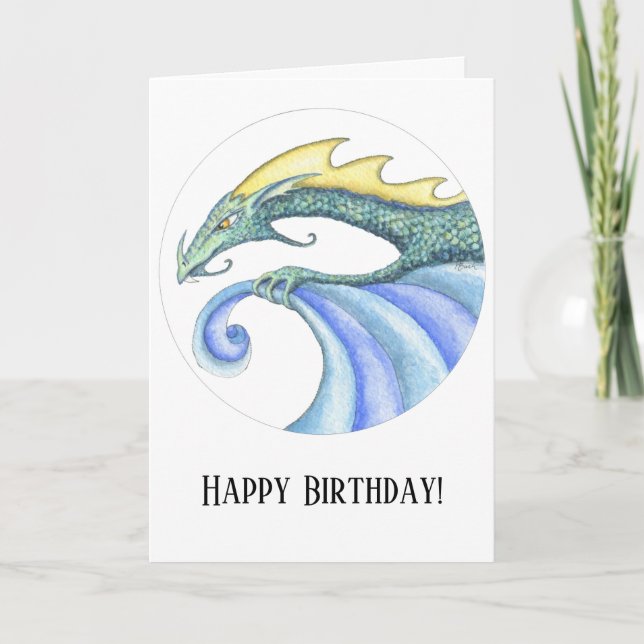 Surfing Dragon Birthday card (Front)
