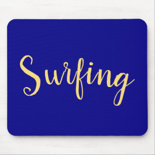 SURFING Elegant Script Deep Royal Blue Background Mouse Pad
