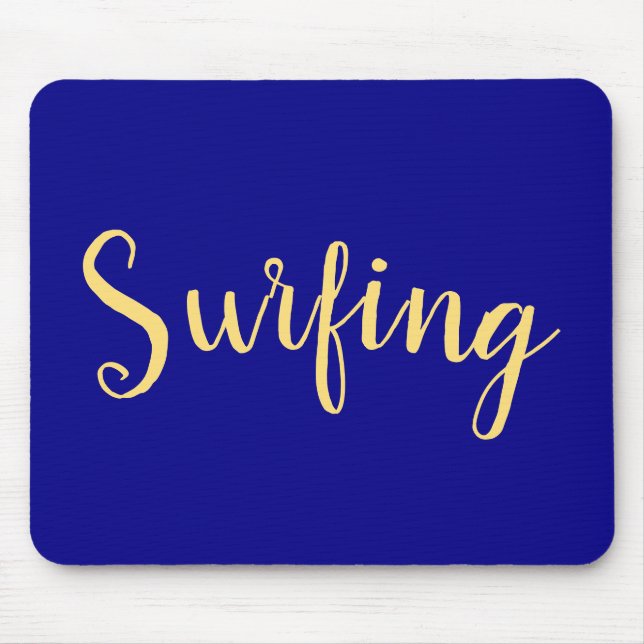 SURFING Elegant Script Deep Royal Blue Background Mouse Pad (Front)