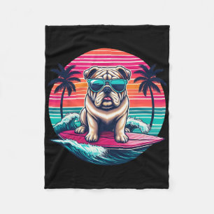 Surfing English Bulldog Retro Sunset Men Women Kid Fleece Blanket