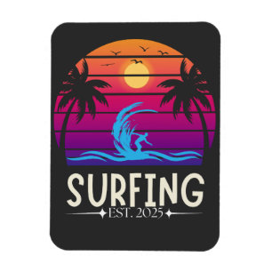 Surfing Est. 2025 Retro Vintage Vacay Mode Surf Magnet