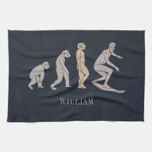 Surfing Evolution Surfboard Beach Sports Tea Towel