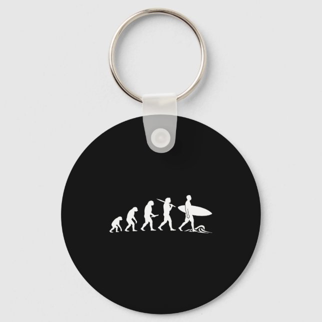 Surfing evolution surfer wave silhouette graphic  key ring (Front)