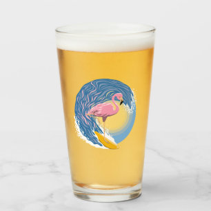 Surfing Flamingo Graphic Illustration Glass