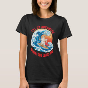 Surfing Foodie Women Black T-Shirt