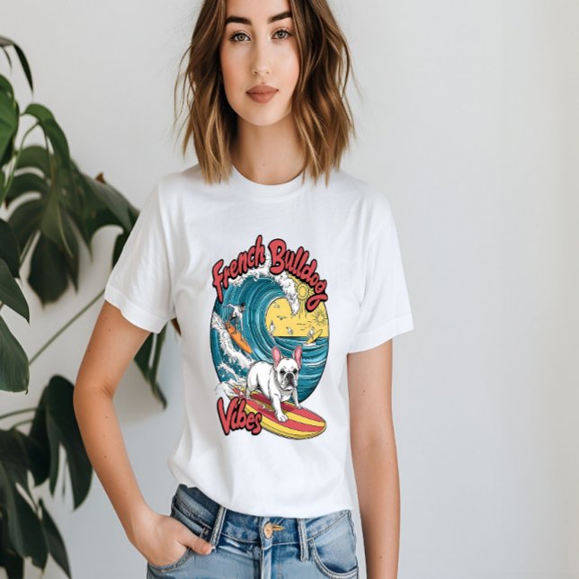 Surfing French Bulldog Catches Wave T-Shirt (Creator Uploaded)