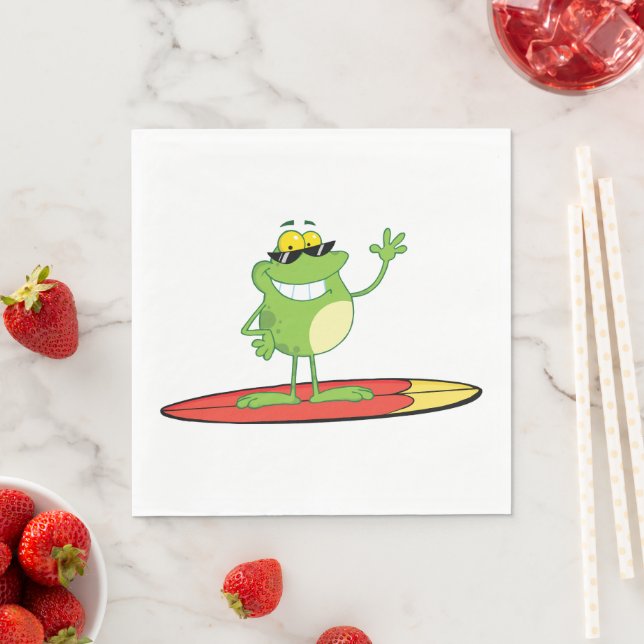 Surfing Frog Wearing Sunglasses Napkin (Insitu)