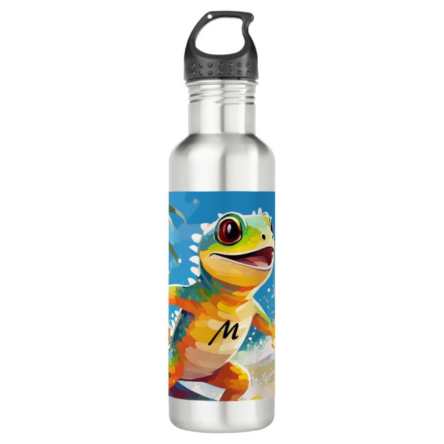 Surfing Gecko Riding The Waves 710 Ml Water Bottle (Front)