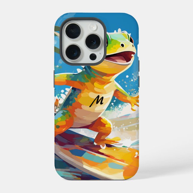Surfing Gecko Riding The Waves iPhone Case (Back)