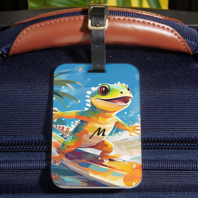 Surfing Gecko Riding The Waves Luggage Tag (Front Insitu 2)