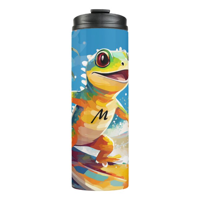 Surfing Gecko Riding The Waves Thermal Tumbler (Front)