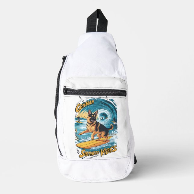 Surfing German Shepherd Sling Bag (Front)