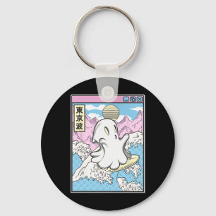 Surfing Ghost In Japanese Waves Anime Kawaii Vapor Key Ring