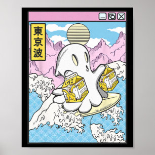 Surfing Ghost Nana Milk Japanese Waves Kawaii Vapo Poster