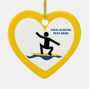 Surfing gifts, surfer on his surfboard custom ceramic ornament